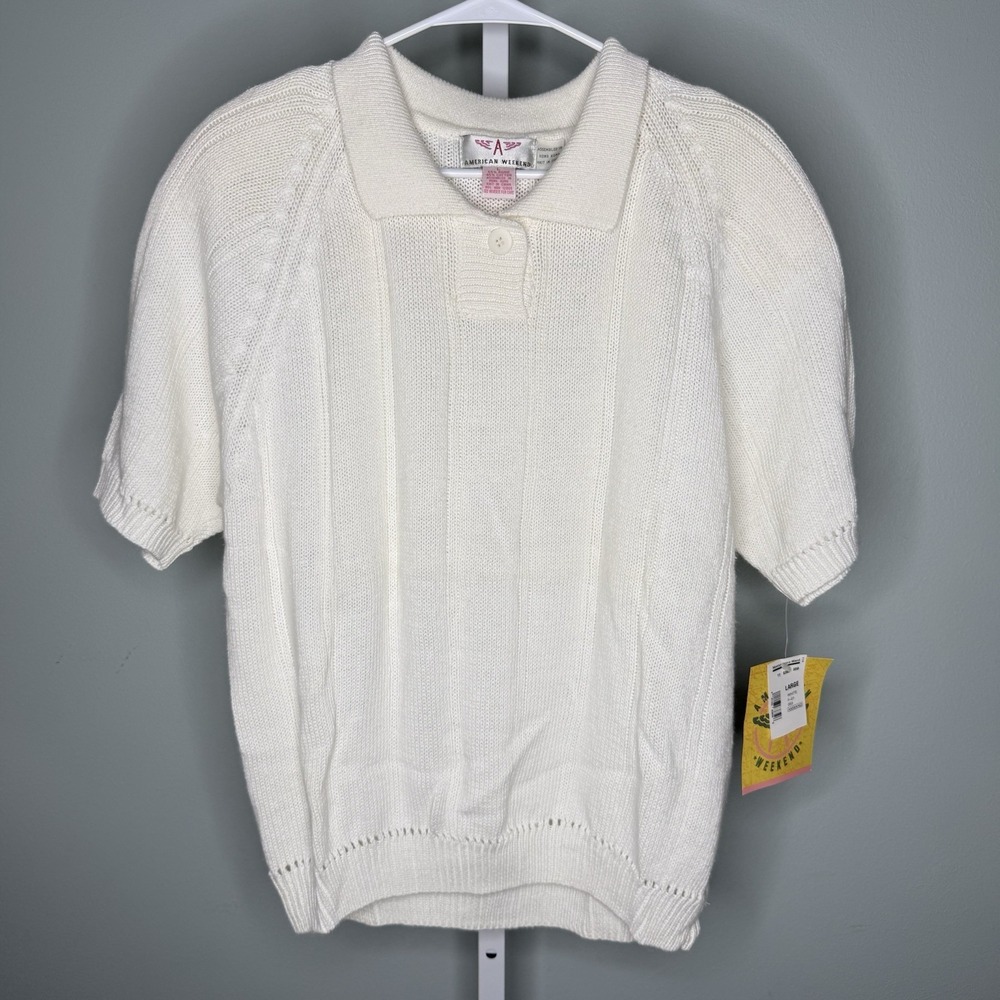 Vintage 80's 90's American Weekend Sweater Short Sleeve NWT Large Shoulder Pads